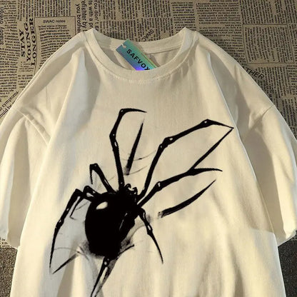 Pure cotton American retro T-shirt trendy brand spider short sleeved men and women summer loose ins trend couple T shirt y2k top Street King Limited