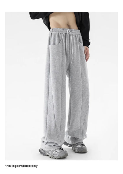 winter mens gray thickened straight leg sweatpants 2025 high street baggy drape pants korean fashion y2k casual trousers unique joggers style 149