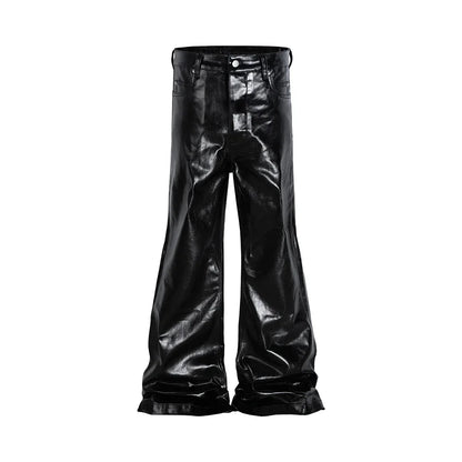 high street wide leg glossy pu leather pants sashes boot cut men and wome straight baggy casual jeans oversized flared trousers urban skinny jeans