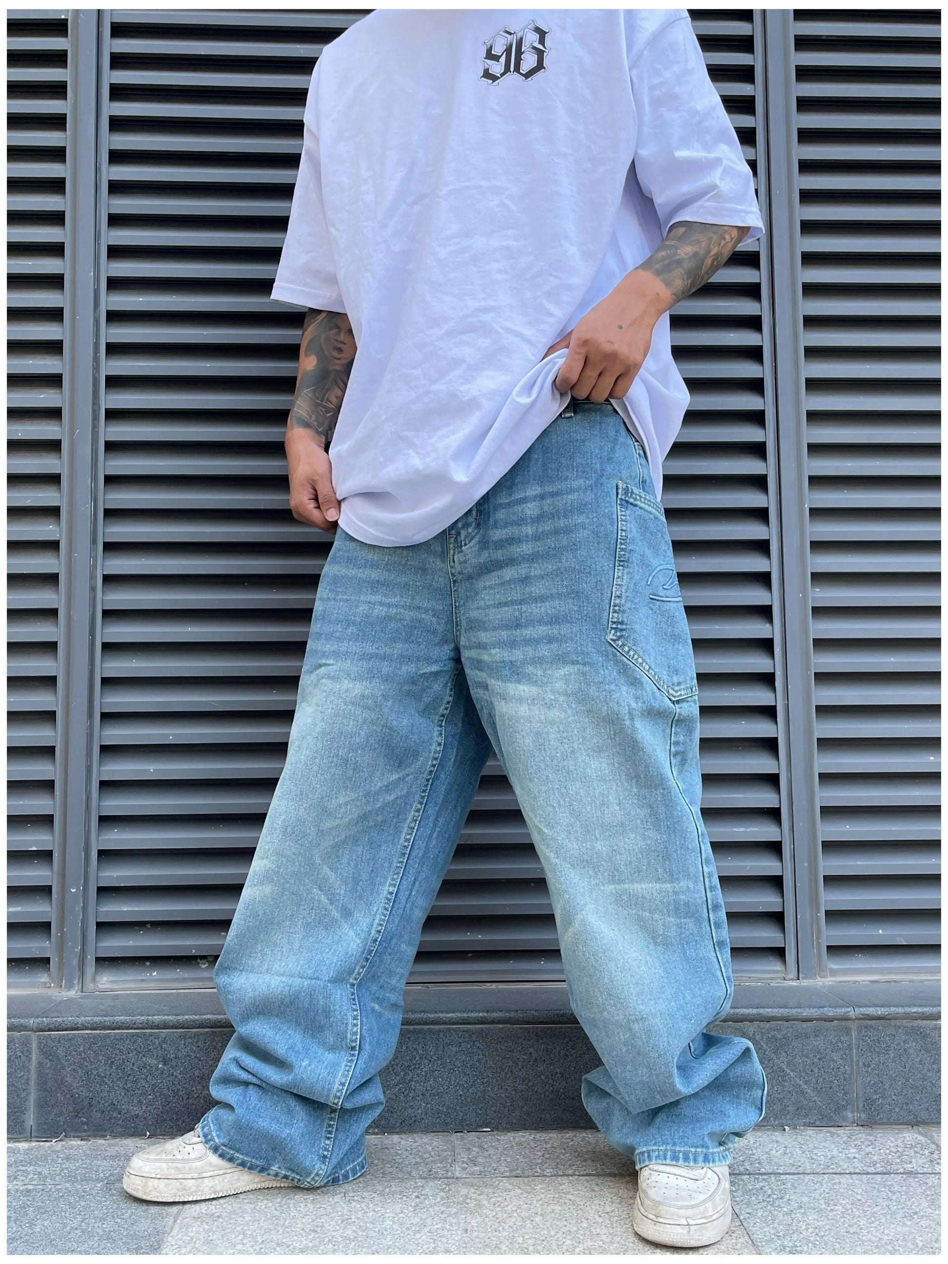 fashion loose streetwear denim jeans pants unisex casual side pocket wide legs jean trousers hip hop joggers mens baggy jeans unique joggers style 756