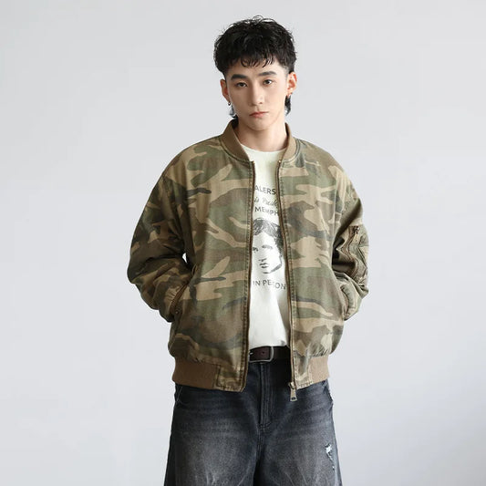 men american streetwear vintage fashion camouflage baseball coat short bomber jacket women boyfriend plus size cargo jacket combat utility trousers