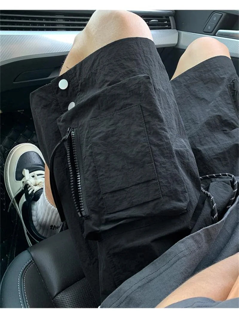summer casual purple cargo shorts men high street drawstring pocket baggy short sweatpants y2k hip hop bermudas homme shorts unique joggers style 171