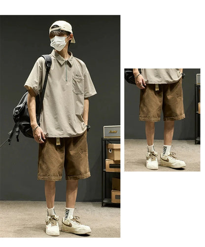 Streetwear Summer Short Sleeve Lapel Polo Shirt Mens Letter Embroidery Zipper Gol Summer Short Sleeve Lapel Polo Shirt Mens Letter Embroidery Zipper Golf Wear 2024 Korean Fashion Streetwear Loose Tee Shirts Fashion Sweater Jacket With Graphic Design For Men