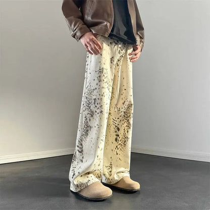 summer leopard print jeans for men and women american street trend retro micro horn loose hip hop straight leg casual pants y2k unique jeans style 4644