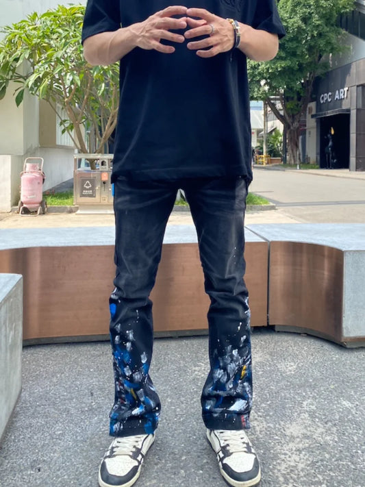 graffiti printed skinny denim jeans men casual buttons fly slim straight biker trousers jeans fashion hip hop jean pants joggers streetwear sweatpants