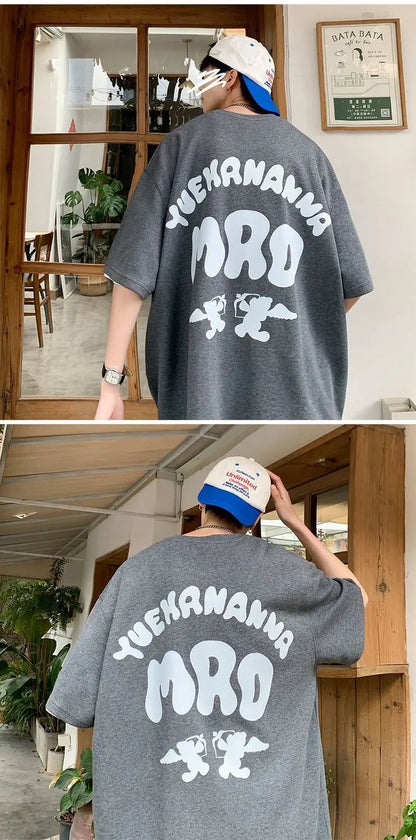 Korean street hip hop y2k printed men's T-shirt trendy brand Japanese retro loose Harajuku round neck sports half sleeved top Street King Limited