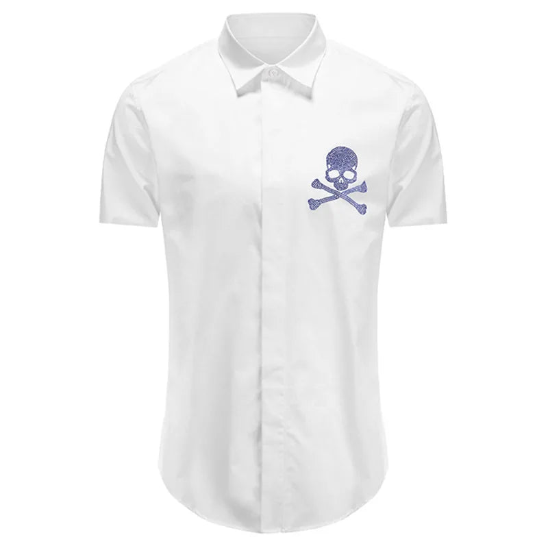 New 2021 Luxury Men Classic Steampunk Skull Monster diamond Fashion Cotton Casual Shirts Shirt High Quality Short Sleeves A64 Street King Limited