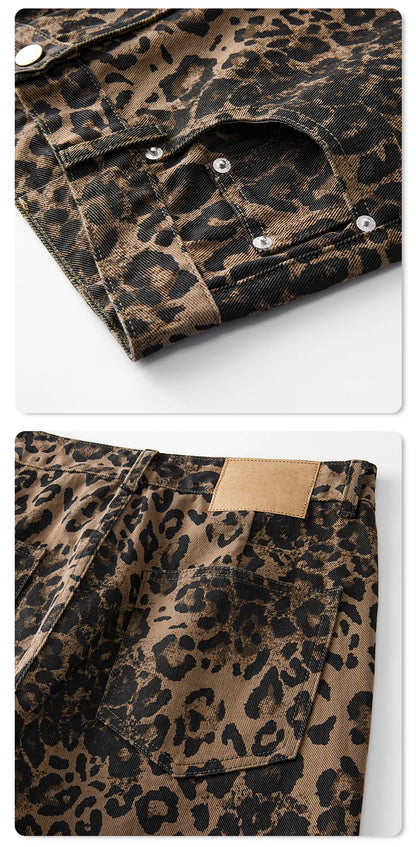 men leopard print denim loose casual plus size baggy jeans women streetwear hip hop straight y2k jeans pants trousers unique jeans style 1672