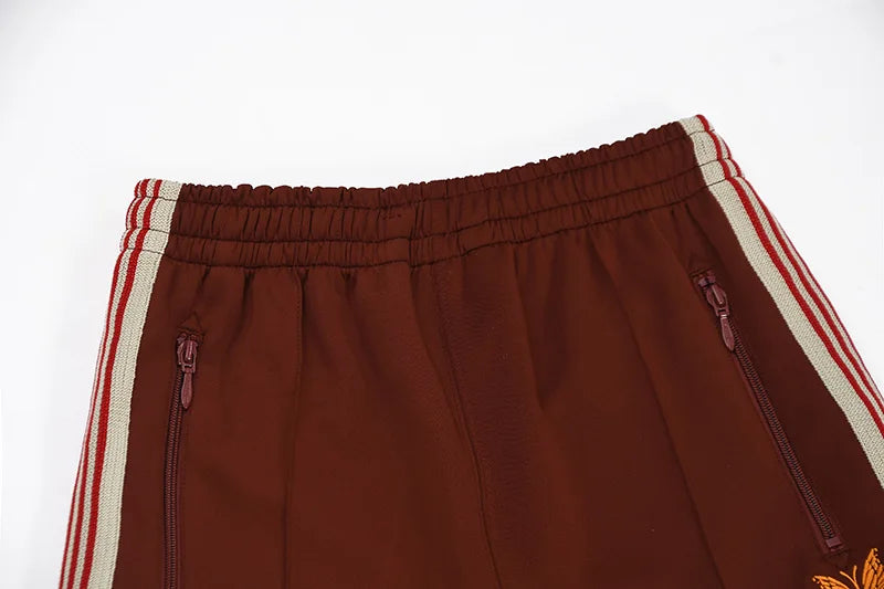 good quality brown motion casual pants men woman lovers trend side edge weaving embroidery drawstring loose trousers unique default style 4823