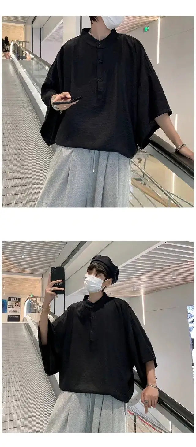 Summer Short Sleeved Shirt Men Oversized Fashion Black White Shirt Men Streetwear Korean Loose Pullover Shirt Mens Casual Shirts Street King Limited