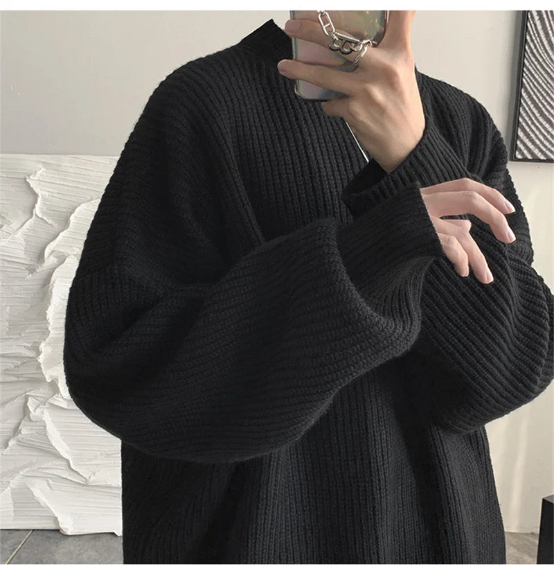 2023 Autumn Crew Neck Solid Color Pullover Sweaters For Men Casual Y2K Knitted Sweater High Street Fashion Jumpers Hombre Street King Limited