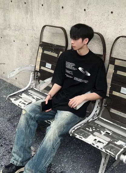 Korean personalized overlapping font printed T-shirt fashion y2k men and women loose hip hop street round neck half sleeved tops Street King Limited