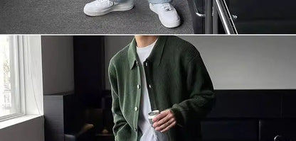 Trendy Korean Style Simple Green Sweater Retro Jacket Men's Sweater Trendy Casual Niche Y2K Street Hip-hop Jacket Tops Street King Limited