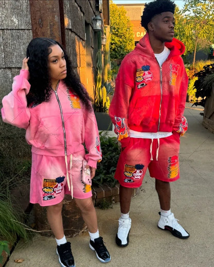 European and American High Street Clothing Y2k Harajuku Fashion Printed Zipper Hoodie Retro Hip-hop Oversized Sweatshirt Men Street King Limited