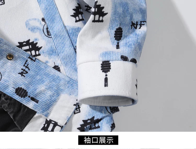 full print jackets for men spring autumn new colour clash hooded coat chest pockets design y2k jackets large size hip hop unique default style 5868
