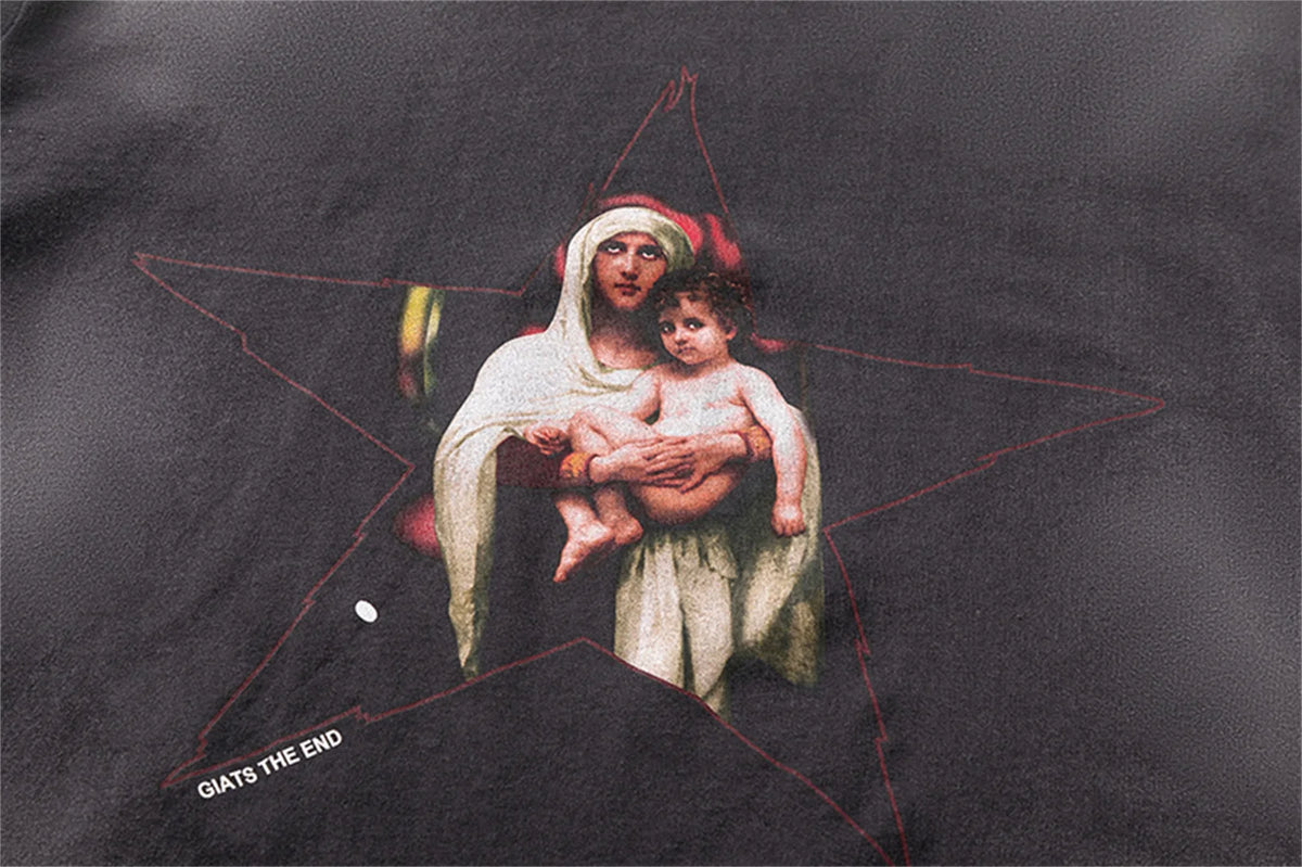 90s Summer Vintage Style Pentagram printed washed vintage Retro Quality short sleeved T-shirt Tops For Men Street King Limited