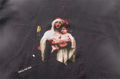 90s Summer Vintage Style Pentagram printed washed vintage Retro Quality short sleeved T-shirt Tops For Men Street King Limited