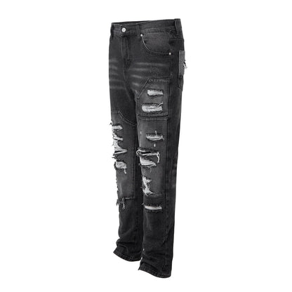 vintage washed ripped hole slim pencil pants mens and womens streetwear frayed distressed baggy jeans oversize loose denim pants ripped baggy denim
