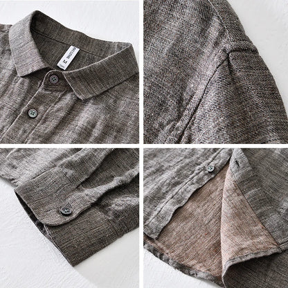 Vintage Linen Shirt Men Spring Autumn New Khaki Lapel Loose Long Sleeve Shirt Retro Casual Solid Breathable Cardigan Top Tees Street King Limited