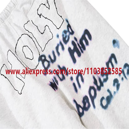 2024 autumn winter vintage casual sports pants mens letter illustration printed loose drawstring leg strap high street hip hop unique default style 1622
