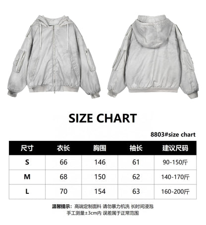 new arrival vintage heavyweight dirty grey double layer hooded leather jacket with multiple pockets zipper design cotton jacket unique default style 127
