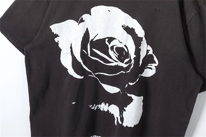 Vintage 90s Old School Style Sunfade Rose Cracking Washed Old Streetwear Printed T-shirt For Men Street King Limited