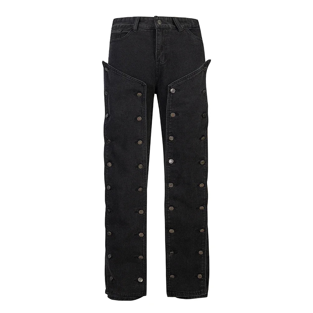 detachable button black washed baggy jeans for men straight harajuku ropa hombre loose denim trousers oversized cargo pants 1 utility cargo pants