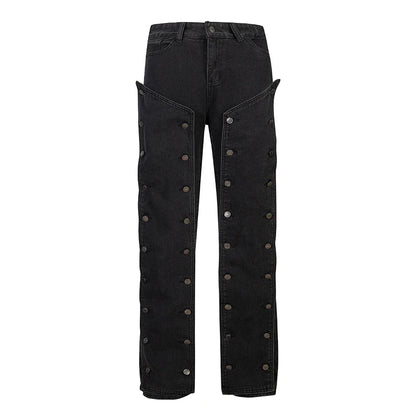 detachable button black washed baggy jeans for men straight harajuku ropa hombre loose denim trousers oversized cargo pants 1 utility cargo pants