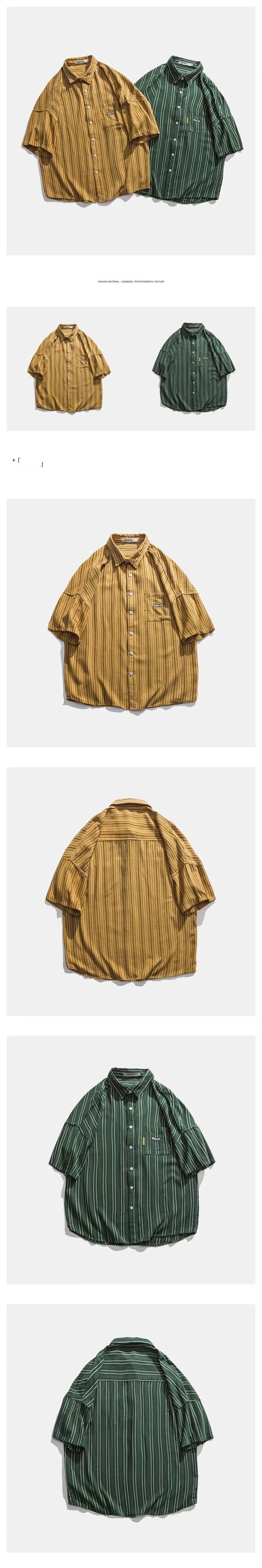 Streetwear Summer Mens Vintage Striped Shirts Letter Print Short Sleeve Casual T 2024 Summer Mens Vintage Striped Shirts Letter Print Short Sleeve Casual T Shirt Clothing Y2K Streetwear Loose Social Camisas Fashion Sweater Jacket With Graphic Design For Men
