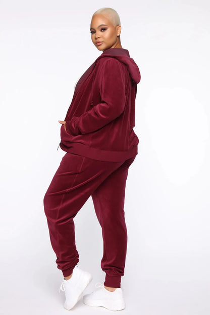 Women's Velvet Hooded Zipper Sweater Elastic Waist Trousers Two-piece Set Fashion Personality Trend Clothing Two-piece Slim Suit Street King Limited