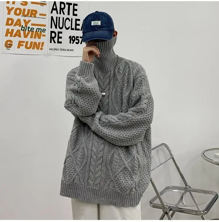 Retro turtleneck sweater for men in autumn and winter loose and versatile high street sweater trendy brand ins casual jacket top Street King Limited