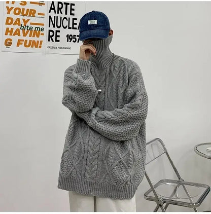 Retro turtleneck sweater for men in autumn and winter loose and versatile high street sweater trendy brand ins casual jacket top Street King Limited