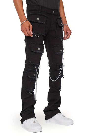 heavy industry multi pockets design denim cargo pants mens streetwear men clothing y2k aesthetic elastic slim fit jeans for man military streetwear pants