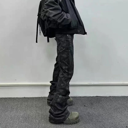 high street hand brushed glue sparkling baggy flare jeans for men y2k pantalones hombre leather pants oversized denim trousers 1 unique jeans style 5413