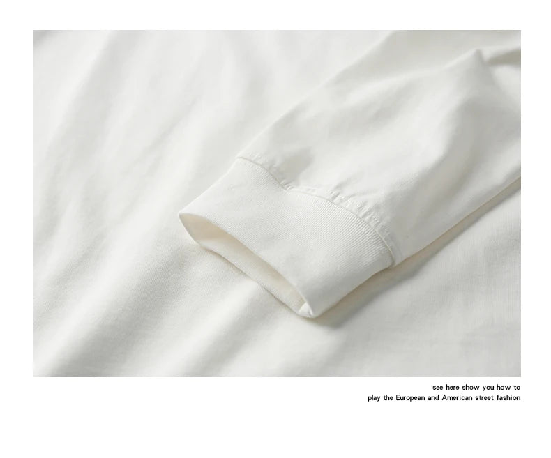 Cotton Long-Sleeved T-Shirt Men's Spring And Autumn Basic Solid Color Inner Loose Sweatshirt Men's White Bottoming Shirt Street King Limited