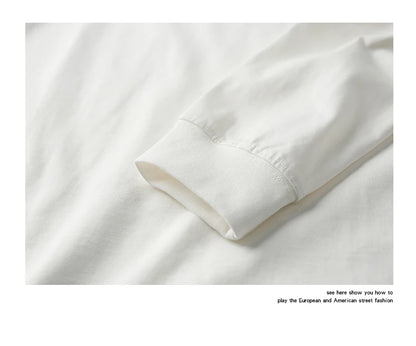 Cotton Long-Sleeved T-Shirt Men's Spring And Autumn Basic Solid Color Inner Loose Sweatshirt Men's White Bottoming Shirt Street King Limited