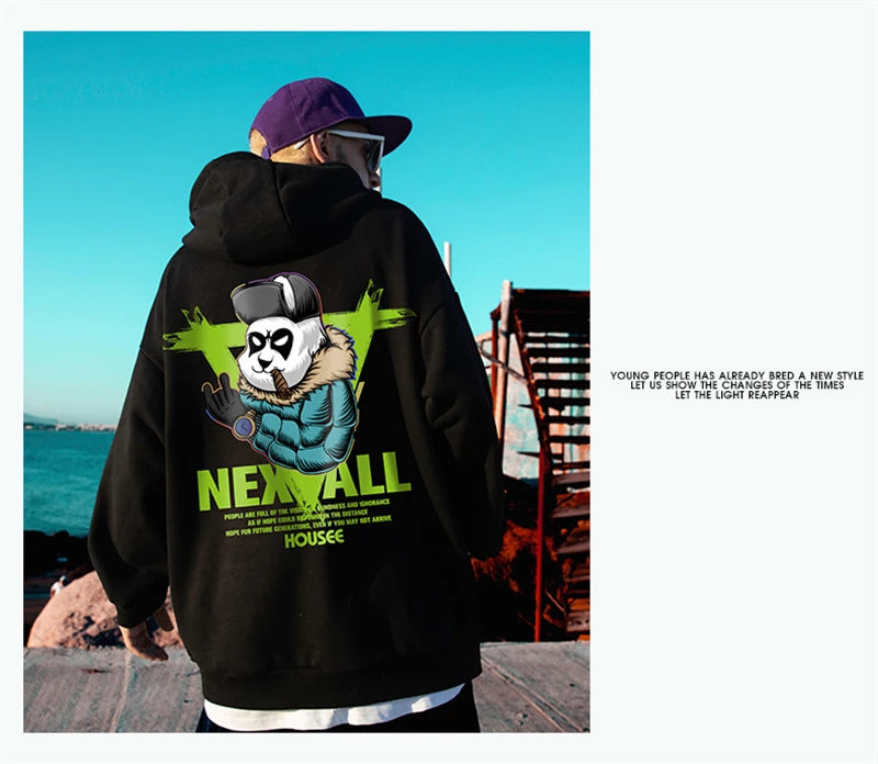 Autumn Punk Panda Printed Hoodie For Men New in Harajuku Fashion Fleece Hooded Sweatshirts Y2K Streetwear Oversized Clothing Street King Limited