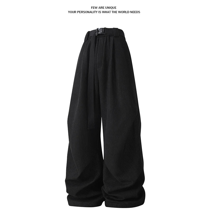 winter mens wide leg straight sweatpants korean fashion warm fleece track pants male casual thermal trousers with long belt unique joggers style 1083