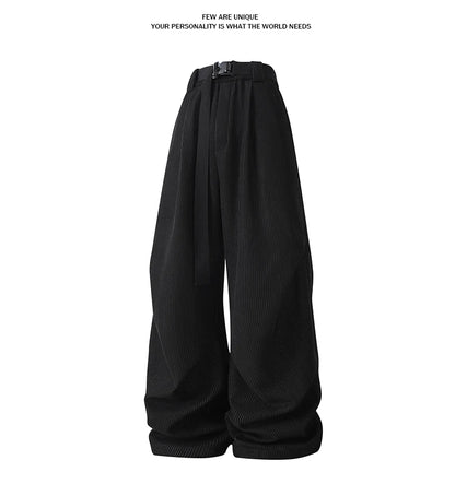 winter mens wide leg straight sweatpants korean fashion warm fleece track pants male casual thermal trousers with long belt unique joggers style 1083