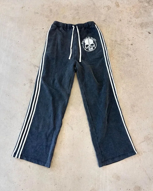 Retro Gothic Punk Skull Bone Letter Print High Waist Casual Pants Men's Y2K Fashion Versatile Harajuku Loose Sweatpants Women's Street King Limited