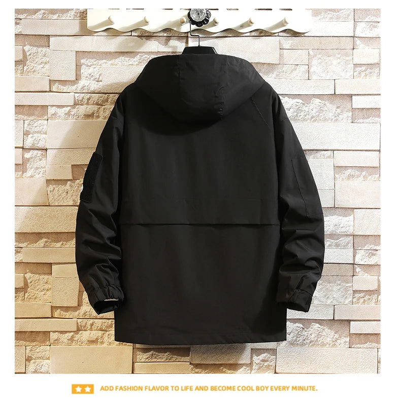 men jacket fashion 2024 army green punch jackets oversized hooded jacket collage zip design patch outdoor coat unique default style 6090
