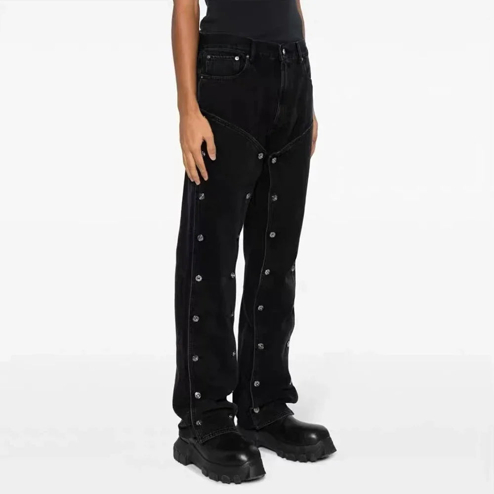 detachable button black washed baggy jeans for men straight harajuku ropa hombre loose denim trousers oversized cargo pants 1 multi-pocket cargos