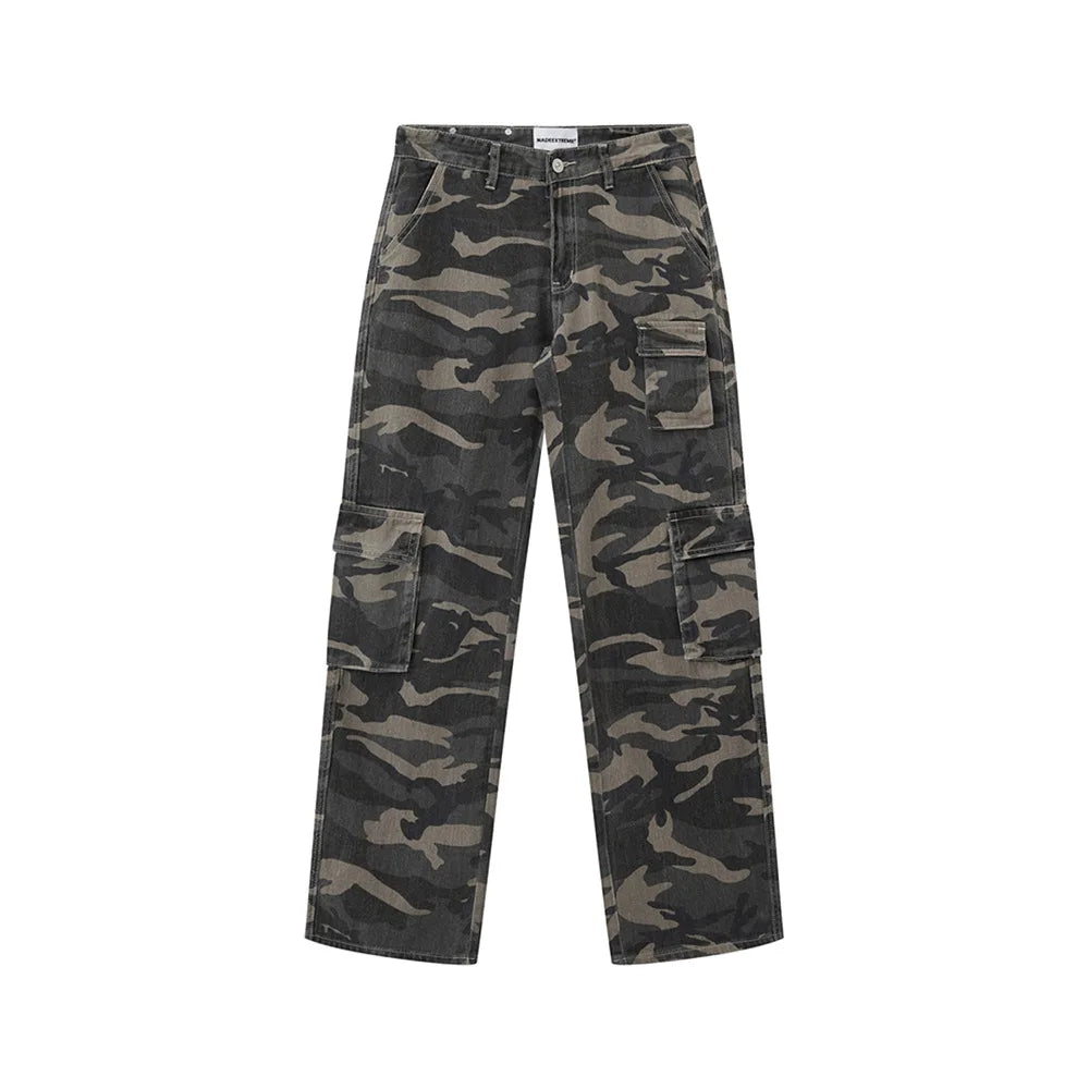 vintage pockets camouflage denim pants men jeans hip hop streetwear military cargo pants military streetwear pants