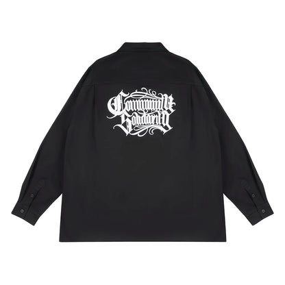 Neck Letter Embroidery Vintage Black Shirts for Men and Women Lapel Streetwear Baggy Camisas Y2k Ropa Hombre Casual Clothing Street King Limited