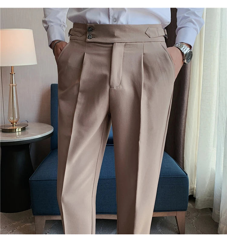 2024 High Quality Business Casual Draped High-waist Trousers Men Solid Color Formal Pants Male Formal Office Social Suit Pants Street King Limited