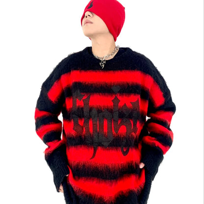Hip Hop Striped Oversized Sweater Mens Autumn Winter Punk O-neck Long Sleeve Pullover Streetwear Casual Loose Sweaters Clothing Street King Limited