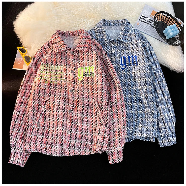 american retro plaid jacket korean trend couple jackets embroidery design unisex outerwear loose plus size mens coat unique default style 1000