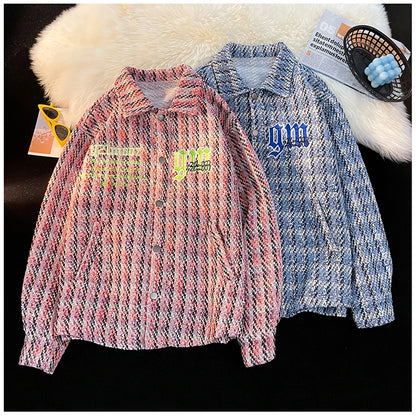 american retro plaid jacket korean trend couple jackets embroidery design unisex outerwear loose plus size mens coat unique default style 1000