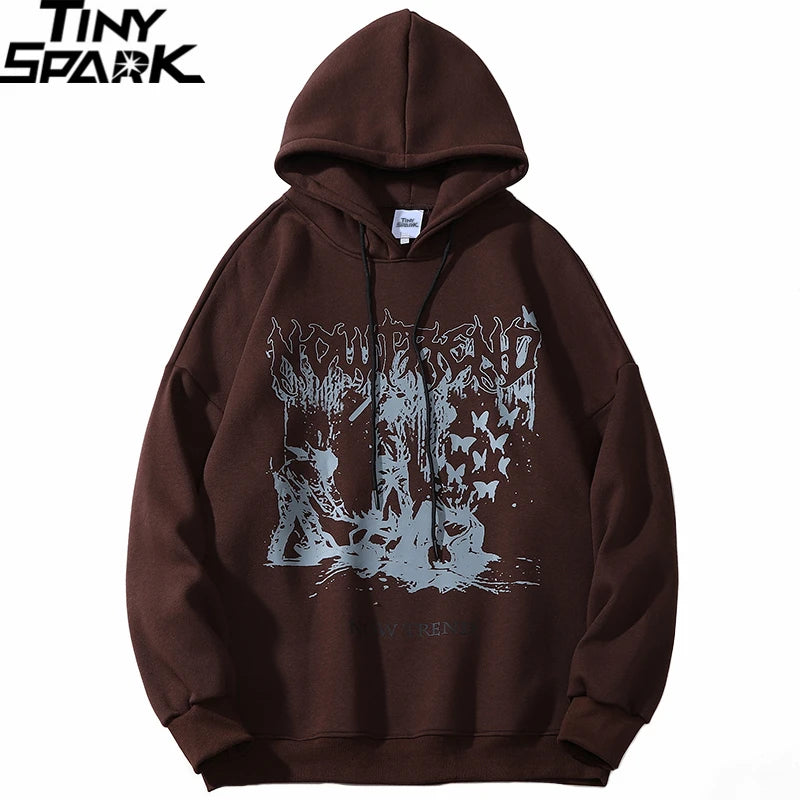 Streetwear Sweatshirt Hip Hop Hoodie Butterfly Print Hooded Pullover 2023 Men Winter Harajuku Cotton Fleece Hoodie Sweatshirt Street King Limited