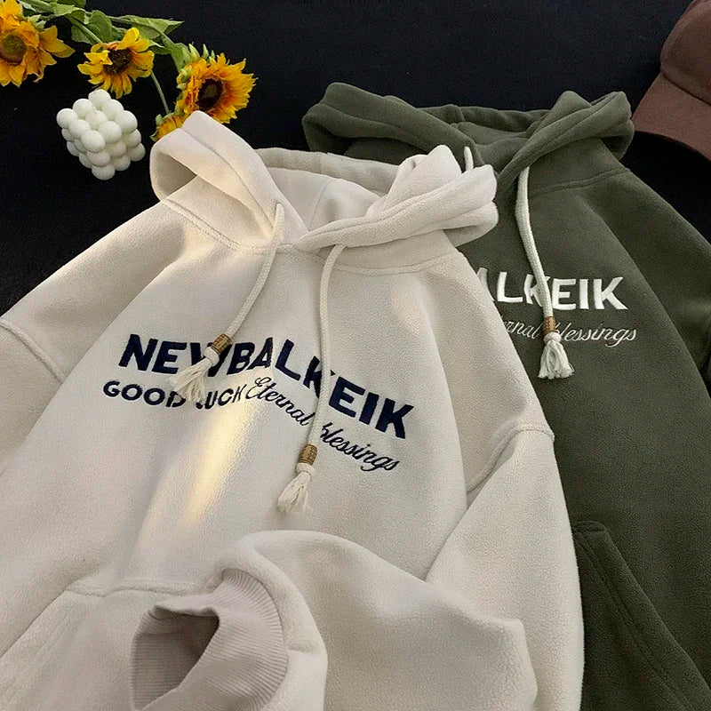Winter Warm Thickened Casual Men's Hoodie Korean Fashion Embroidery Letters Sweater Harajuku Street Unisex Hoodies Street King Limited